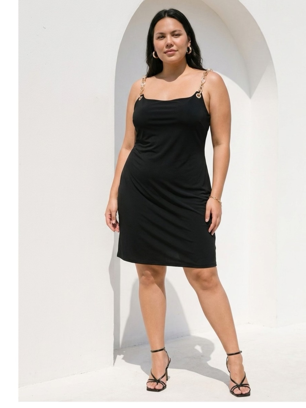 Gaia for GAP Black Cocktail Dress with Gold Chain Straps